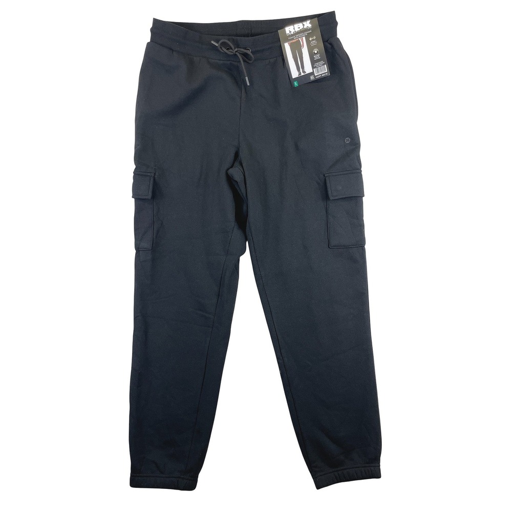 RBX Men's Large Fleece Tapered Cargo Jogger Pants Black NWT Athletic Training